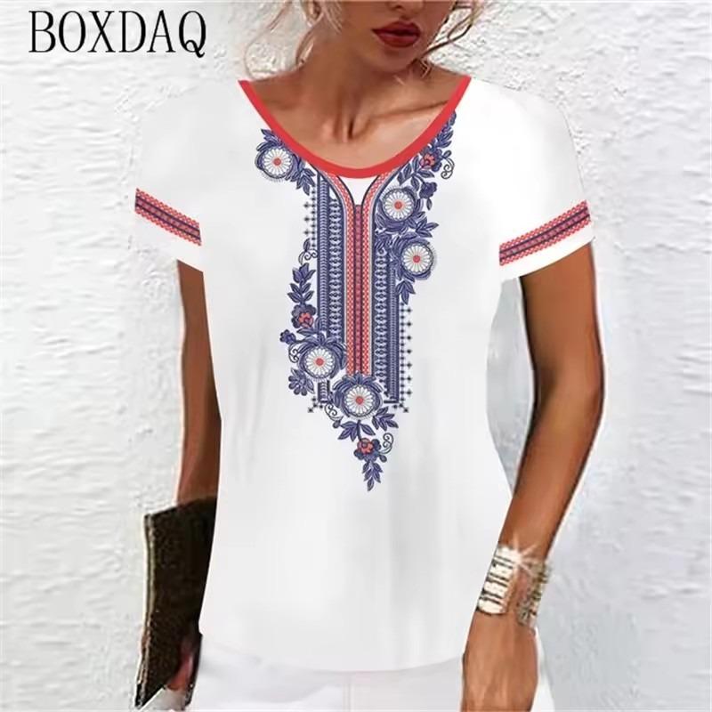 Vintage Classic Women T-Shirts Short Sleeve O-Neck Floral Graphic Female T Shirt Summer 3d Print Flower Casual Tops Big Size 6XL