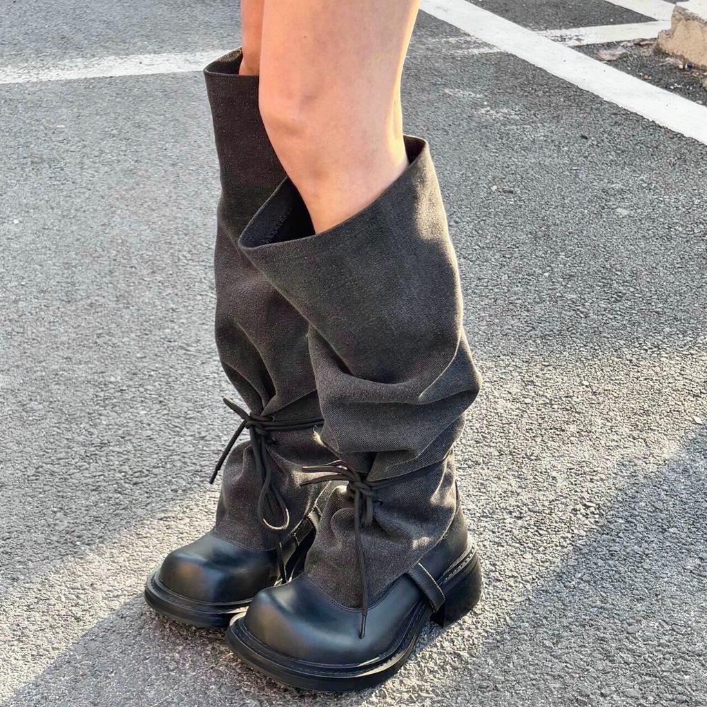 Нишевый дизайн модные длинные сапоги лето новые ретро красотки сапоги-чулки толстый каблук и тонкий