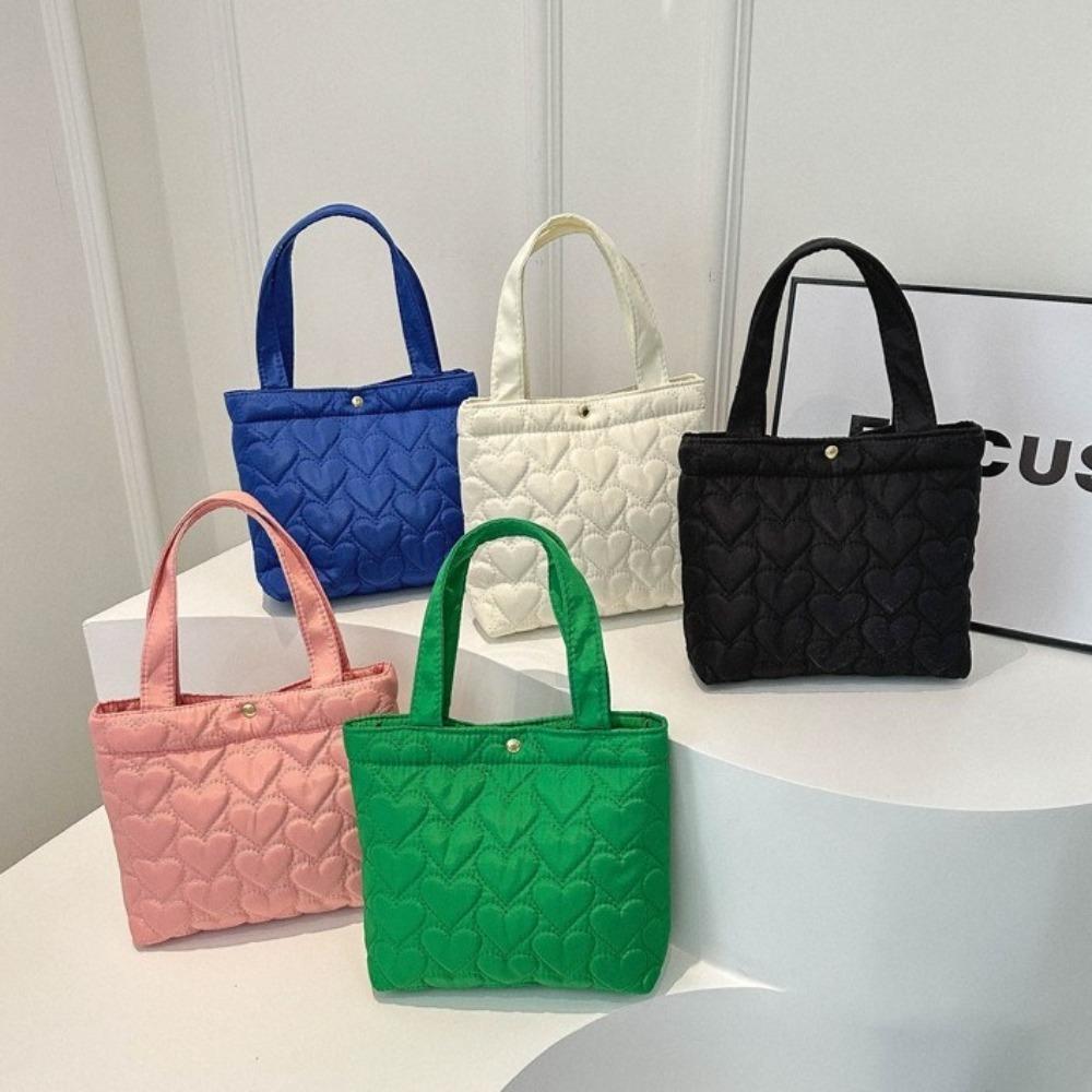 Solid Color Padded Tote Bag Heart Shape Puffer Underarm Bag Casual Cloud Handbag Women