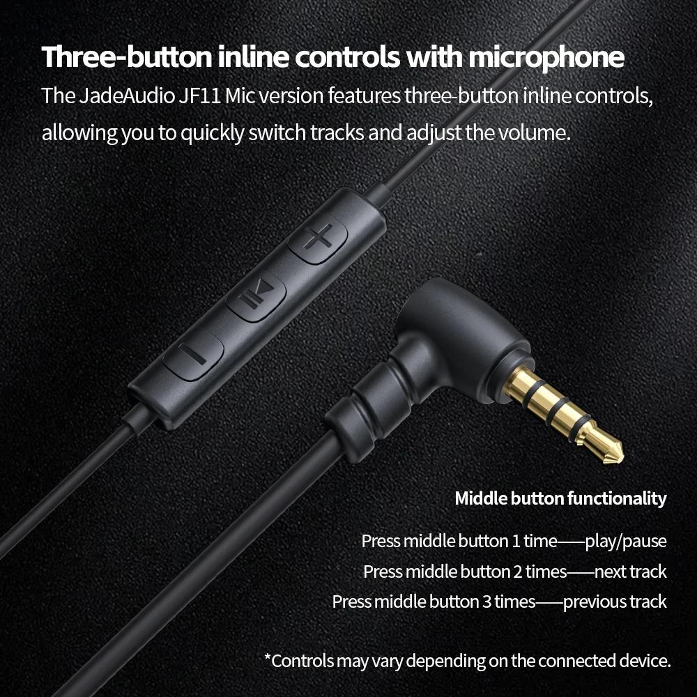 FiiO JadeAudio JF11 U Shaped Pipe Extended Bass Earbuds with HD Mic Inline Control HiFi Audio Wired Earphones for Game/PC/Phone