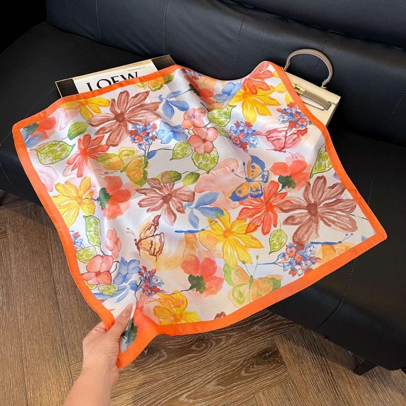 New Korean version of versatile printed decorative silk scarf, Chinese style temperament, elegant streamer, hair tie, bag, small scarf