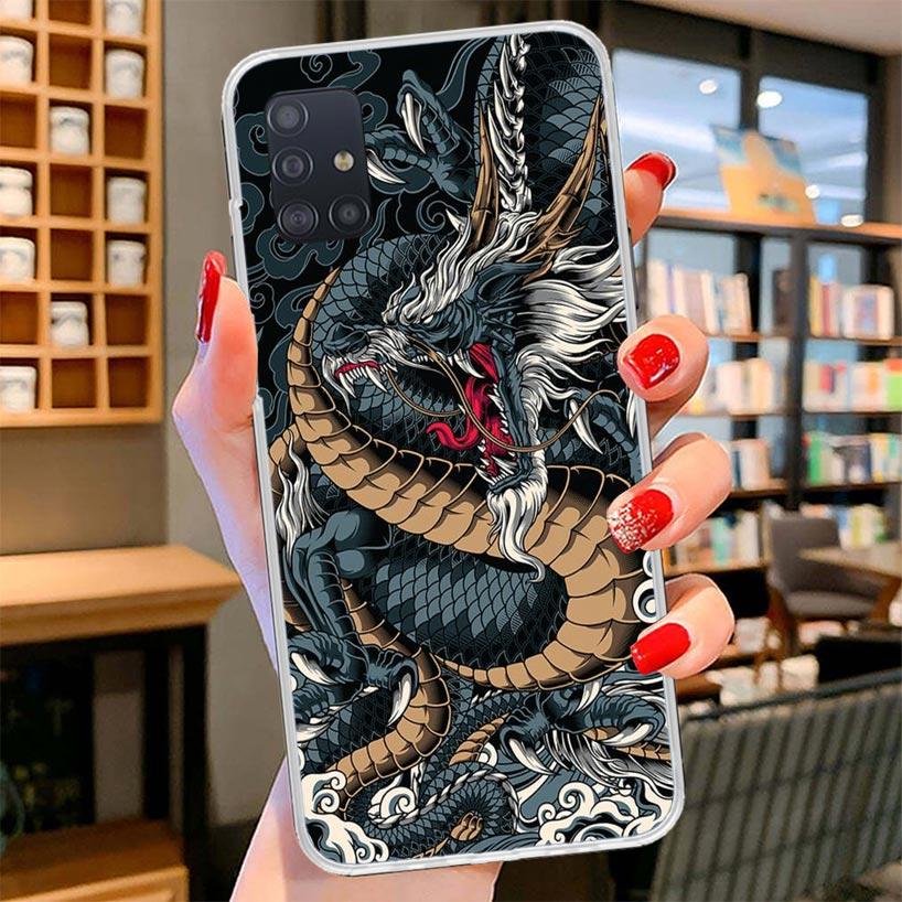 Asian Dragons Animal Tattoo Cover Phone Case For Samsung Galaxy A12 A22 A32 A52 A72 A02S Phone Case Note 20 Ultra 10 S10 Plus A5