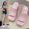 Thick-soled Slippers for Women's Summer Wear 2025 New Muffin Casual One-word Slippers Square Head Fashion Color Matching Cool Slippers for Women