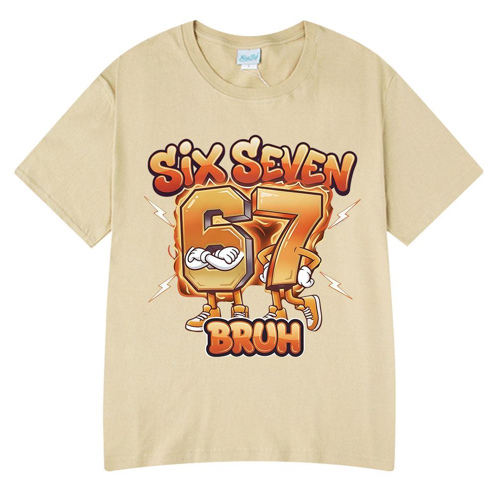 Six Seven Bruh Funny Cartoon Brainrot 67 Meme T Shirts Unisexs Women Clothing Fashion Harajuku Cotton Casual Short Sleeve Tshirts
