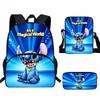 Stitch Kids School Backpack Set Elementary Students Oxford Fabric Ergonomic Design Printed Cartoon 3-Piece Bundle