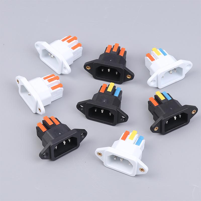 NEW IEC C14 3 Pin Socket Quick Connect Press Charging Power Supply Socket 3 Core Male Socket 250V 10A Easy Install Connect