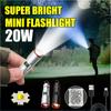 20W Mini Strong Light Flashlight Portable Necklace Pendant LED Torch Built-in Battery USB Rechargeable Emergency Lantern