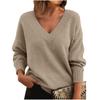 Women's Fashion Casual Solid Color Sweater Set Head V Neck Warm Long-sleeved Sweater
