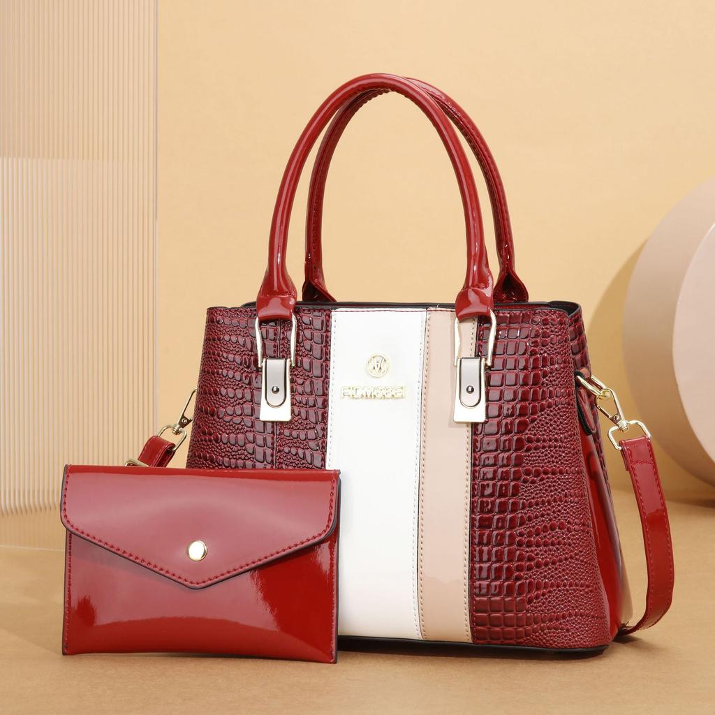 Сумка женская сумка продвинутый стиль 2025 новая текстура для матери среднего возраста сумка в лоскутной технике контрастного цвета большая вместимость сумка-тоут