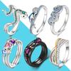 Sea Wave Dolphin Women Fashion Infinite Rings 925 Silver Cat Black Removable Triple Band Snake Ring For Engagement