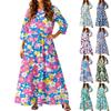 Women's Casual Fashion Floral Print Three-quarter Sleeve Long Dress With Pockets