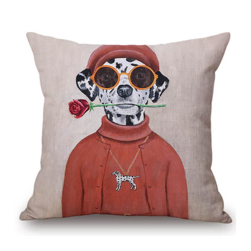 Lovely Cute Flower Head Puppy Dog Dalmation Fashion Animal Comics Painting Funny Kids Sofa Throw Pillow Case Linen Cushion Cover