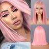 Hair Long Women Straight Lisi Pink Wig With Bangs Synthetic Fiber Pink Color Women Fashion Wig Daily Wear Cosplay