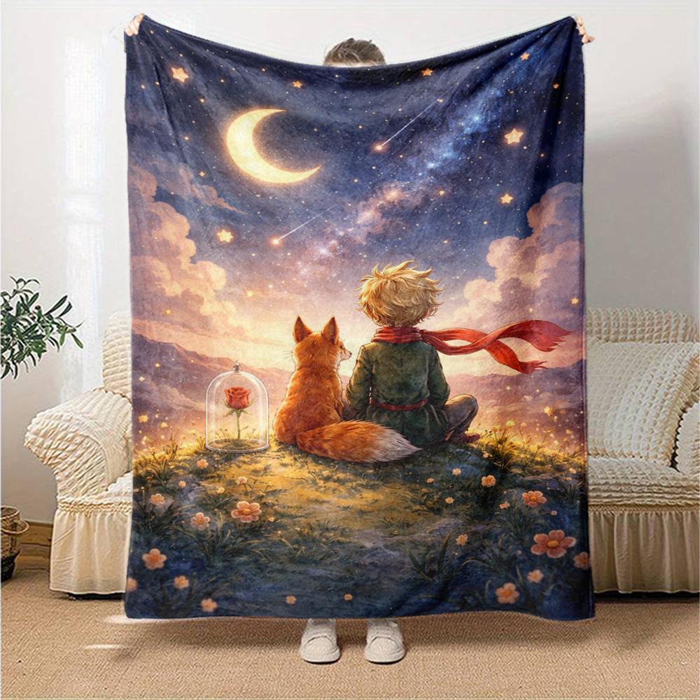 The Little Prince Theme Printed Blanket - Perfect for Couch, Bed, Travel & Outdoor Use | Machine Washable, Cozy & Durable.