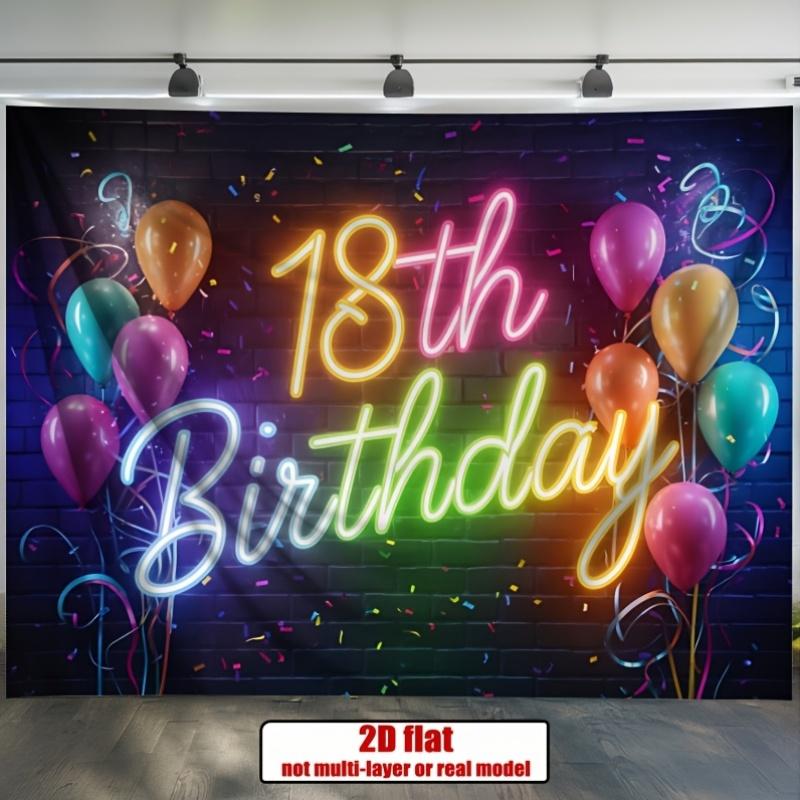 A single bright 2D flat banner, specially designed for a 18th birthday celebration event, suitable for background decoration