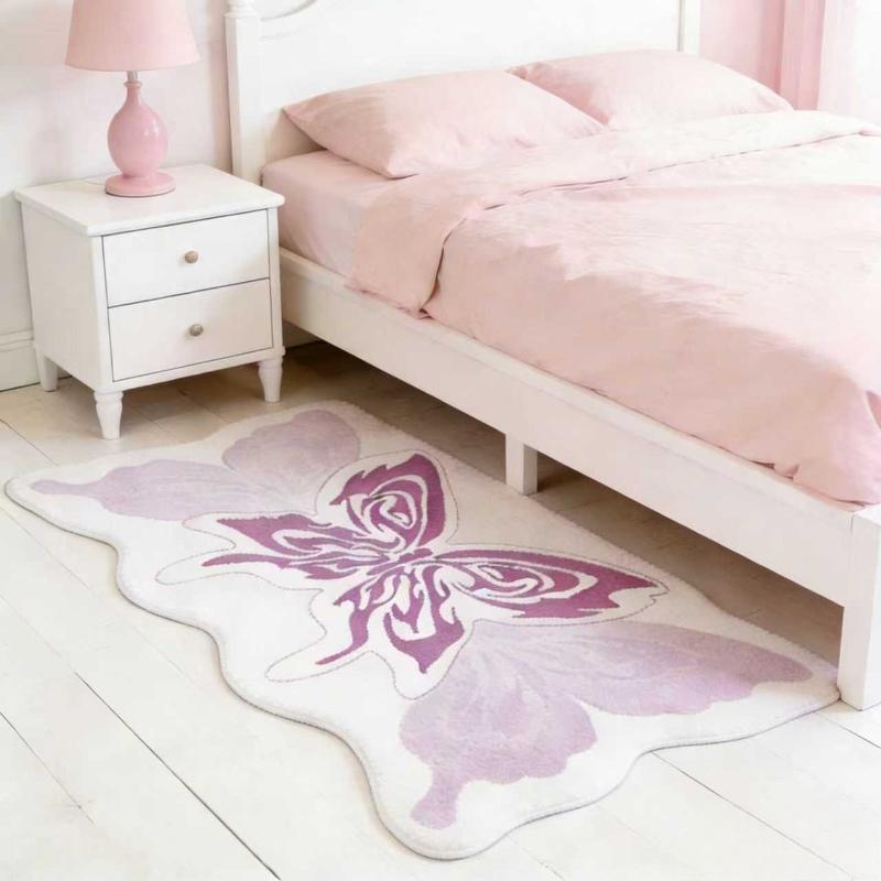 Cream Style Carpets for Living Room Butterfly Bedroom Decor Carpet Fluffy Soft Bedside Irregular Rug Home Thick Plush Floor Mat