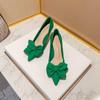 Shoes for Women 2024 Stilito Ladies Summer Footwear Green Pointed Toe with Bow Medium Heels Evening Slip On Popular High Quality