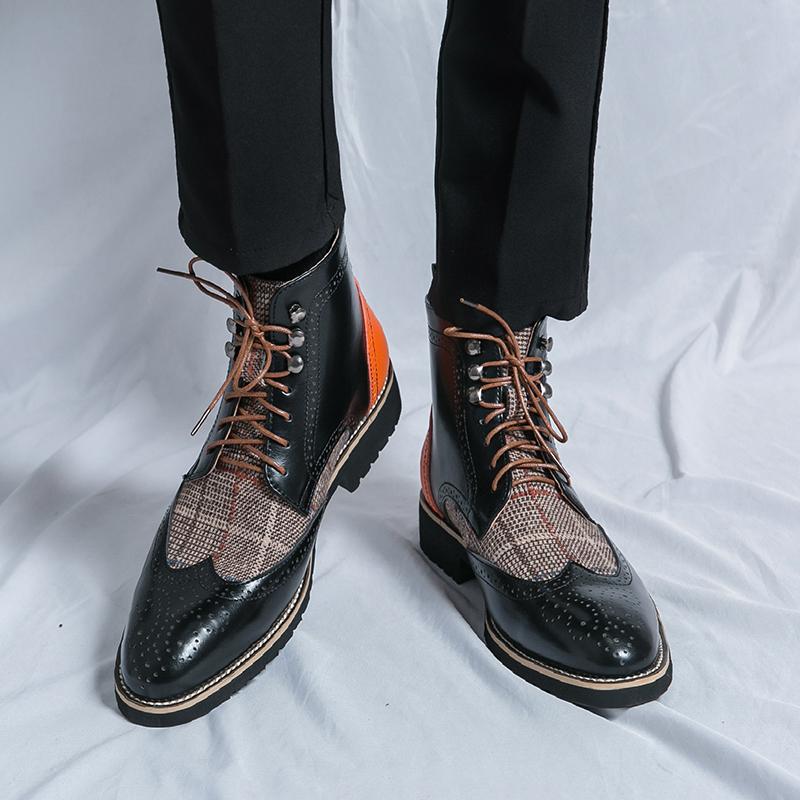 Модные британские деловые туфли-броги, горячая распродажа, классические мужские ботильоны, мужская обувь для отдыха и прогулок, мужские высокие повседневные кожаные туфли
