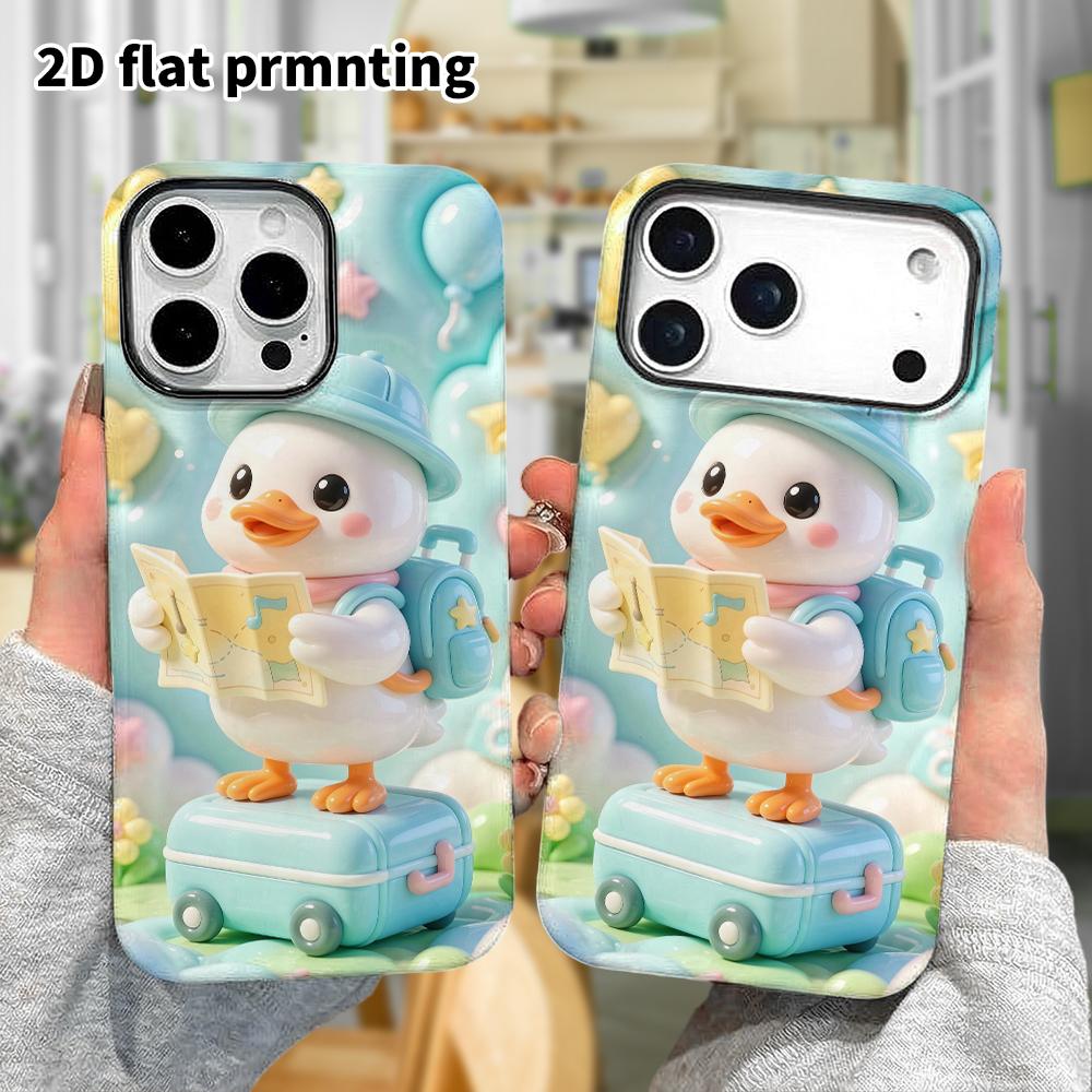 Чехол для телефона: 2D плоский дизайн, подходящий для защитного чехла iPhone 18 17 16 15 14 13 Pro, маленькая утка для путешествий, идеальный подарок на Рождество и Хэллоуин