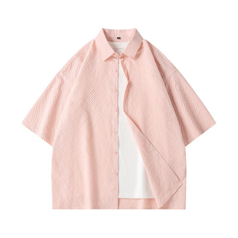 Мужская рубашка с короткими рукавами. Универсальная однотонная мужская куртка-рубашка большого размера.