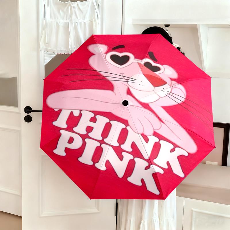 Think Pink Panther Print Folding Umbrella Portable Travel Three Folds Printing Travel