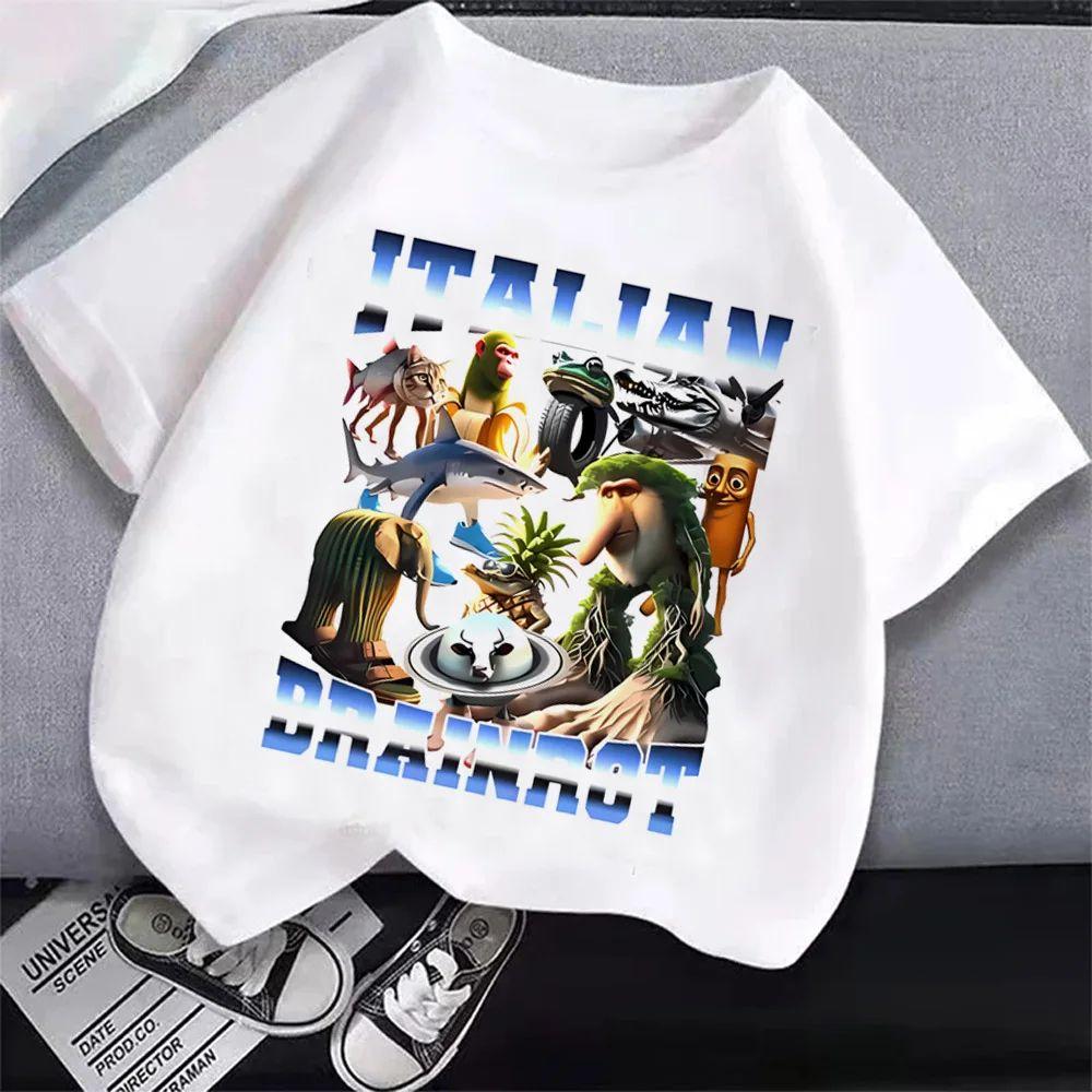 Summer Tops Italian Brainrot T-Shirt Cartoon Anime Print Clothes Round Neck Basic Tops Fashin Casual Loose T Shirts Gift Unisex