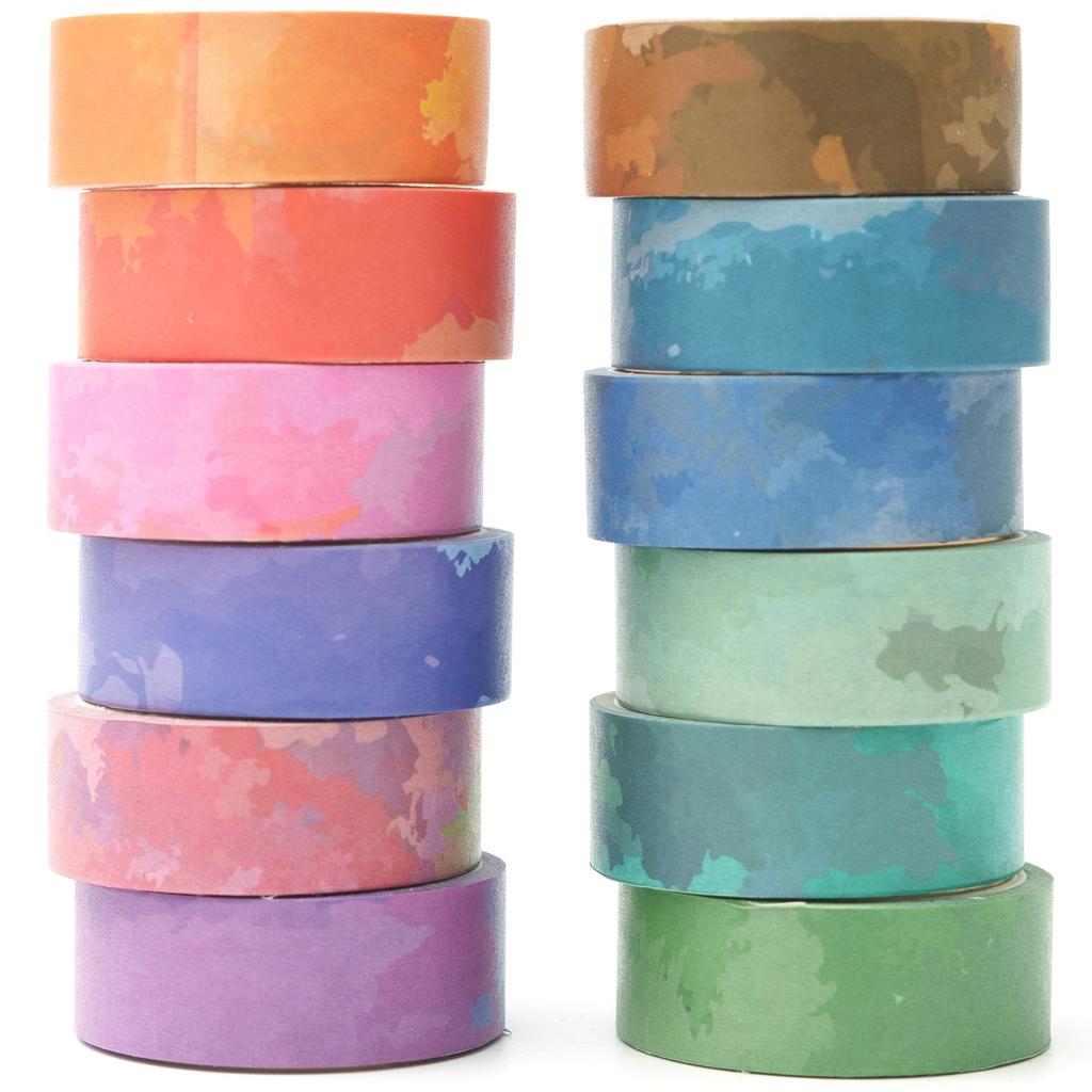 YUBX Masking Watercolor Washi Tape with Pastel Cloud Perfect for DIY Gift and Gift Decorations Tape, 12-Piece Set, Pattern, Crafts, Journals,