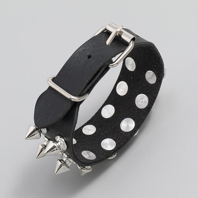 European and American Punk Style 2 Row Spiked Leather Bracelet Personality Trend Rock Men's Bracelet Bracelet