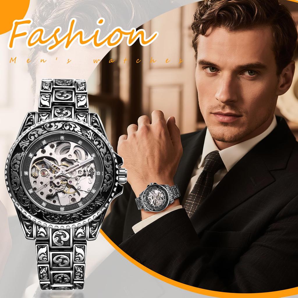 Автоматические скелетонизированные часы с вращающимся светящимся аналоговым дисплеем, стильный аксессуар из нержавеющей стали, идеально подходящий для или в качестве подарка парню, мужской безель-дисплей,