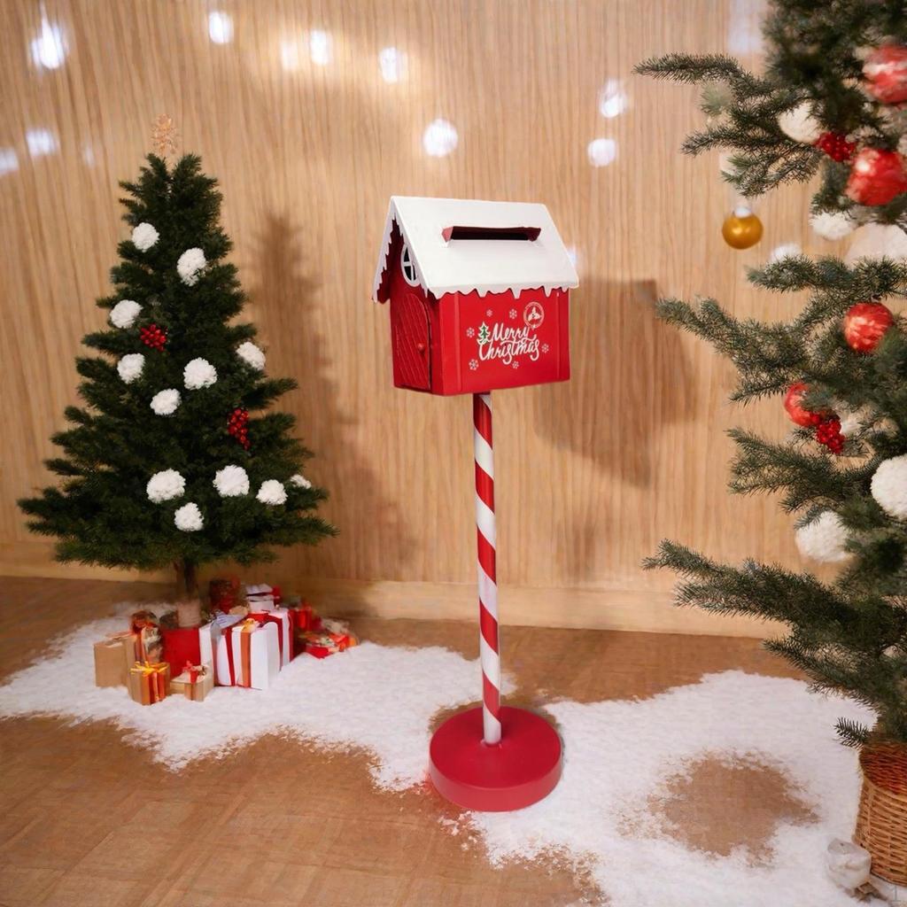 Christmas Mailbox Statue Ornament Letter Box Figurine Letterbox Xmas Decor for