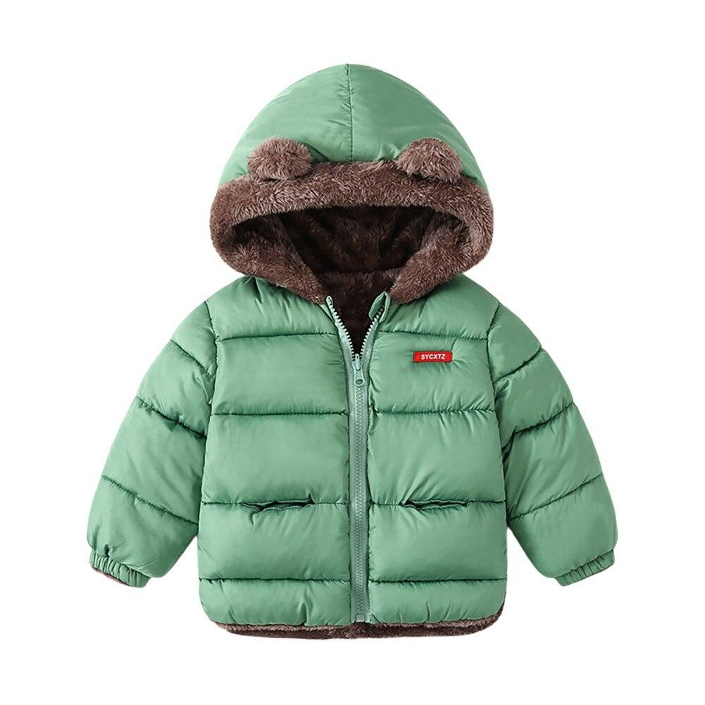 Зимнее пуховое пальто для малышей, утепленная флисовая стеганая куртка для мальчиков и девочек, парки, пальто на молнии, верхняя одежда с капюшоном и капюшоном с рисунком медведя из мультфильма, От 1 до 7 лет