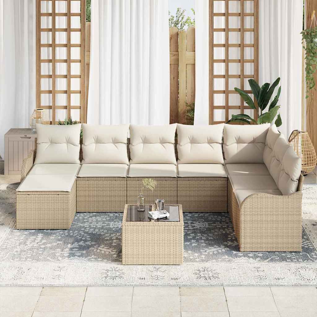 Garden Sofa Set Beige Poly Rattan