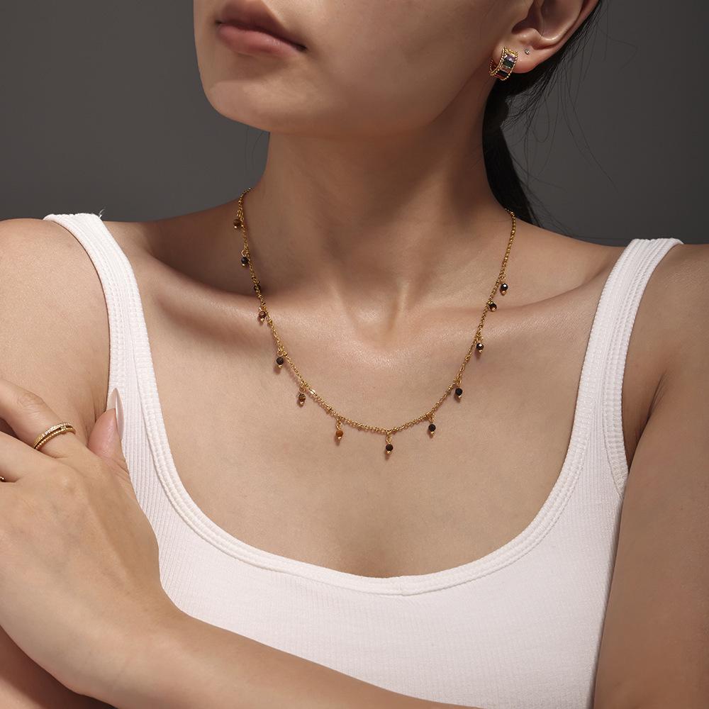 Qiong Yao Ручная работа Натуральные Каменные Бусины Двойной Слой Позолоченная 18K Золотом Колье-чокер для Женщин