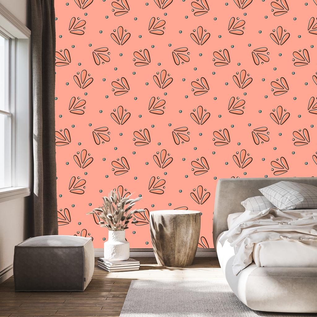 Wallpaper Small Coral and Orange Flowers for Living Room and Bedroom 50x1000