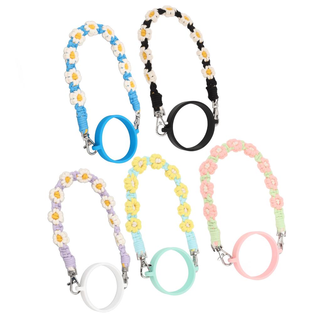 Water Bottle Lanyard Cute Flower Multipurpose Silicone Loop Water Bottle Handle Hand Woven Lightweight for Camping for Outdoor