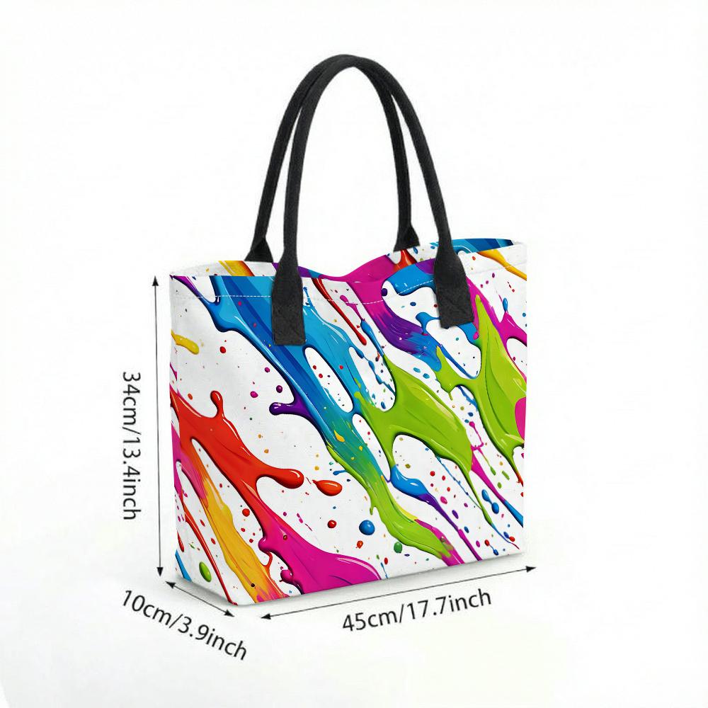 Colorful Paint Splash Print Tote Bag Casual Large Capacity Portable Shoulder Bag for Daily Use