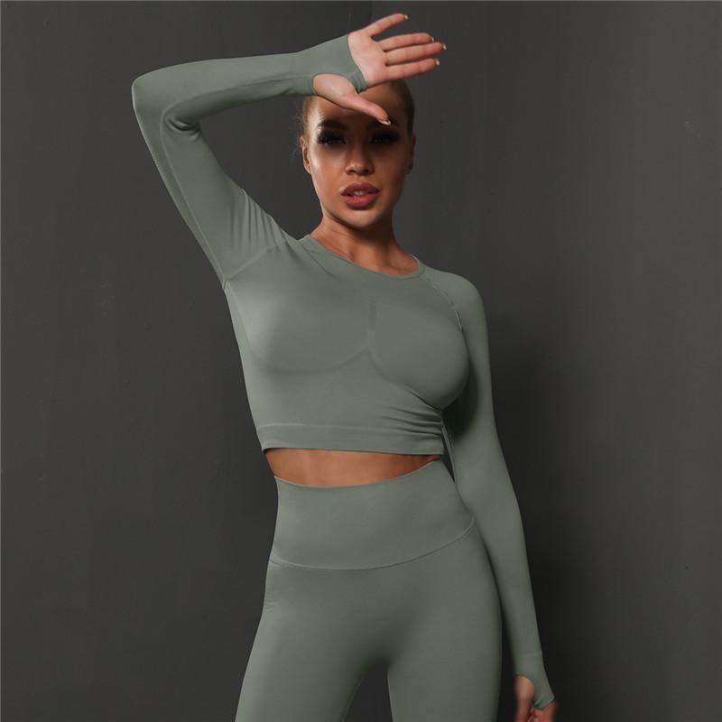 Nessaj Женский топ для йоги с длинным рукавом, бесшовная футболка для бега в тренажерном зале, тонкий эластичный спортивный укороченный топ для фитнеса