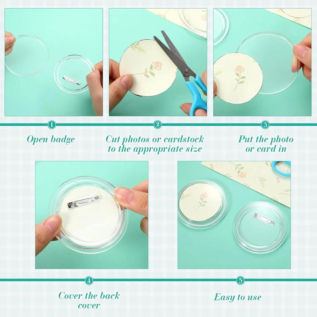 Acrylic Circle Badge Making Kit Pin Button Backs Craft Supplies Round Name Tag Blanks DIY Crafting Materials
