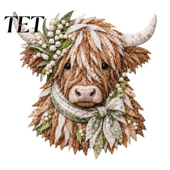 Textured Fabric Wall Hanging Highland Cow 3D Layered Art DIY Kit for Adults, Beginner-Friendly Collage Sewing Quilt Craft Set, Handmade Farmhouse