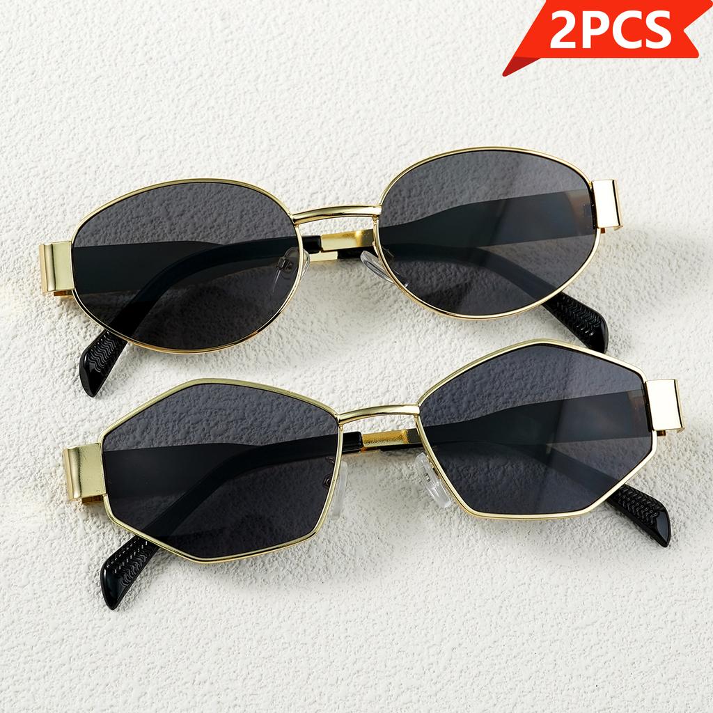 2Pcs Trendy Retro Oval Sunglasses Fashion Sunglasses Shades Uv400 Sunglasses Perfect For Beach Trips Driving