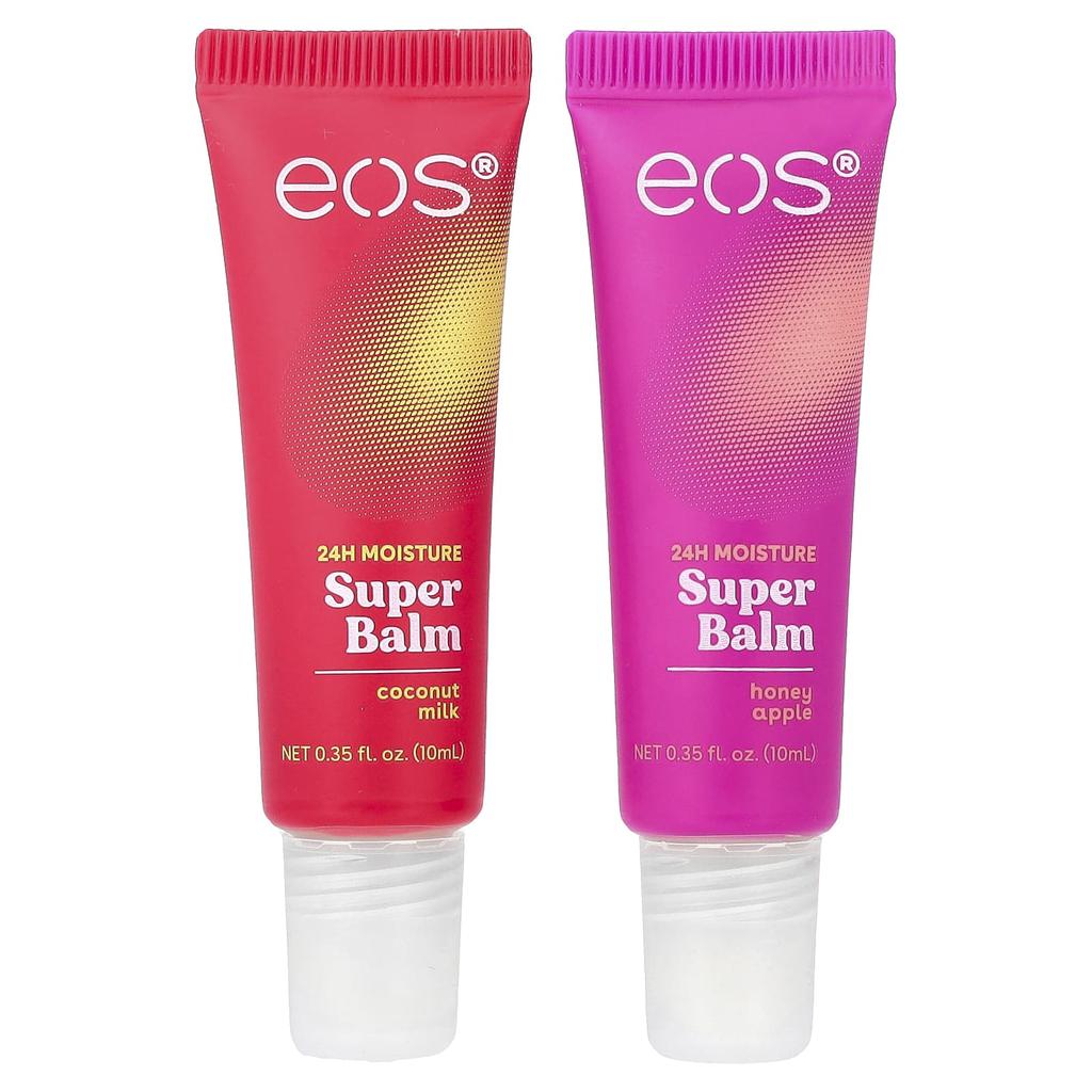 EOS 24H Moisture Super Balm, Coconut Milk & Honey Apple, 2 Pack, 10ml (0.35 Fl Oz) Each