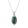 Silverstone S925 Baroque-Style Green Crystal Vintage Engraved Silver Pendant for Women