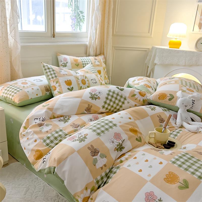 Комплект постельного белья из четырех предметов, пододеяльник из чистого хлопка с цветочным рисунком, простыня для спальни из трех предметов