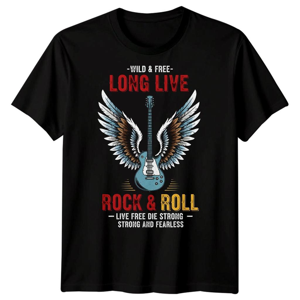 Wild Free Long Live Rock Roll Guitar Wings Unisexs Rock Music Tshirt