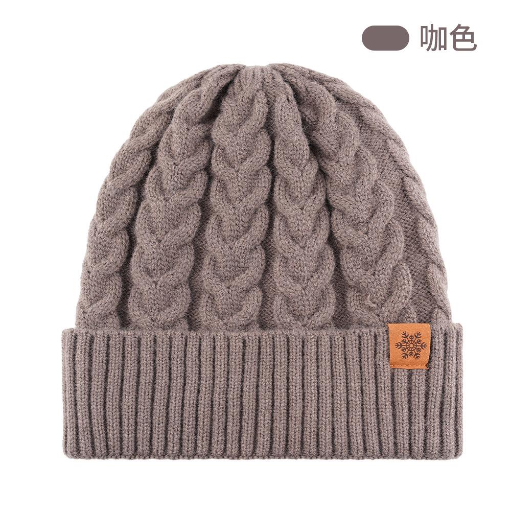 Knitted hat women's winter double-layer velvet and cold-proof wool pullover hat, ear protection and warm knitted hat