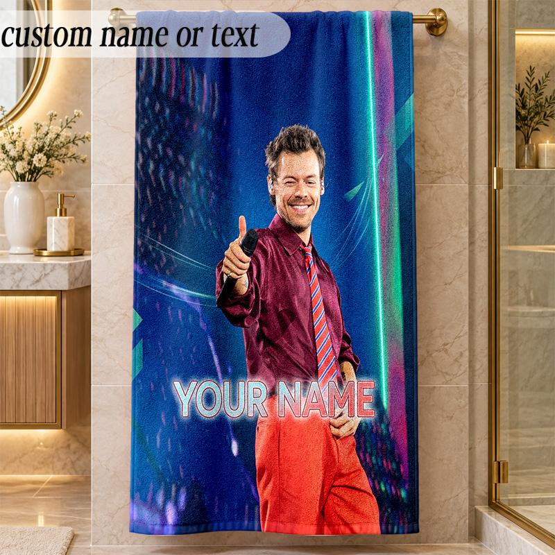 Beach TowelHarry Styles Custom Name Text Personalized Soft Towel for Beach Pool Indoor Home Decor Gift