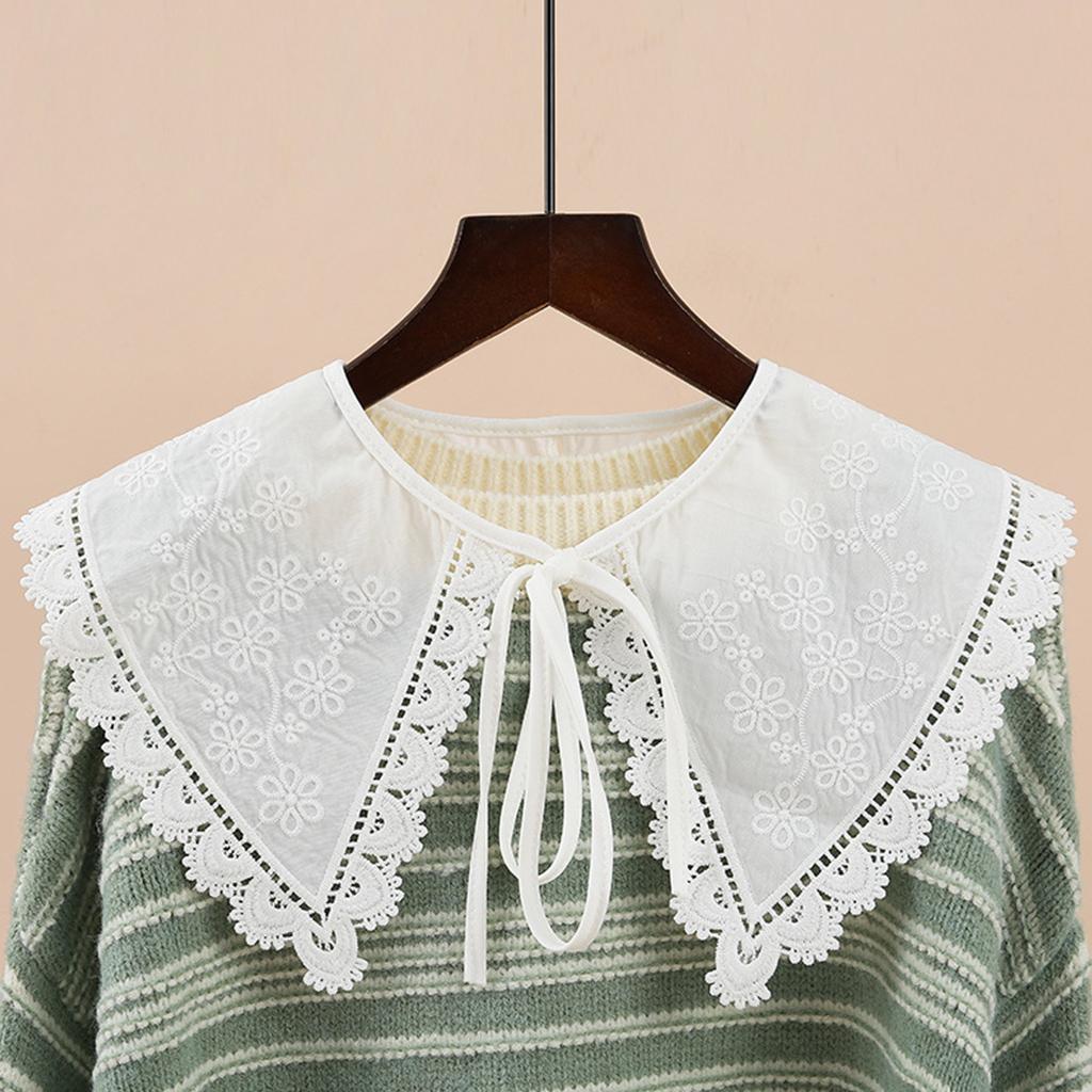 Japanese Stylish Fake Collar Dickey for Women Girls Floral Embroidered Lace White Shawl Scarf Student Necklace Capelet