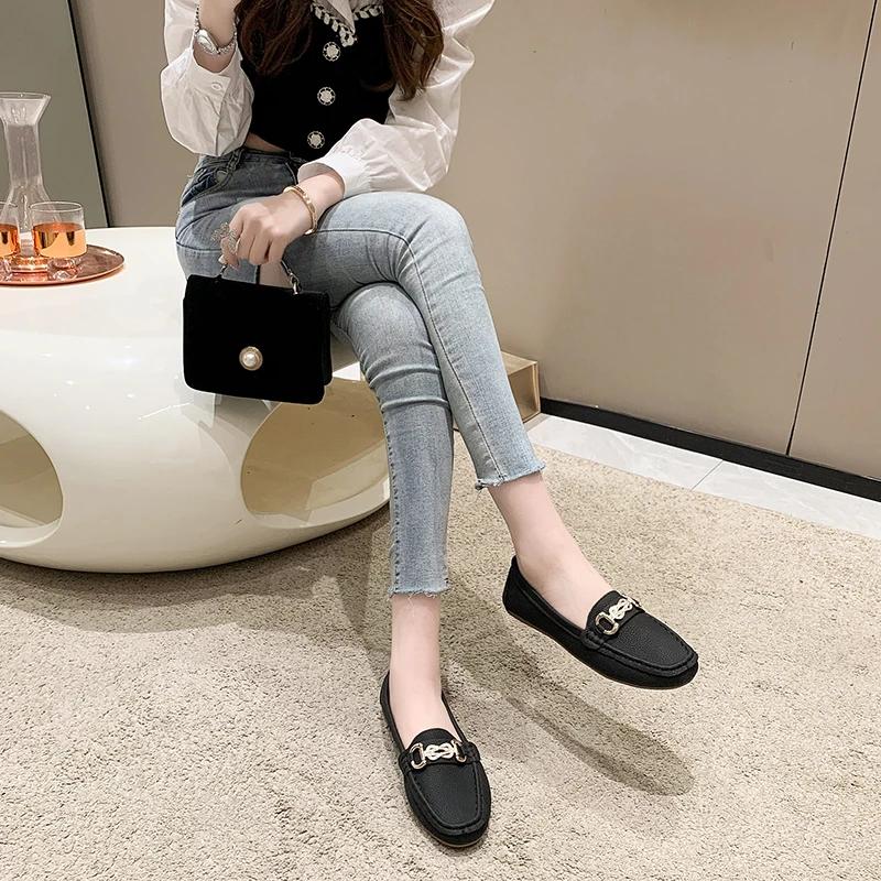 2024 брендовая женская обувь, лоферы, женские туфли на плоской подошве, модные повседневные туфли на плоской подошве с металлическими украшениями, лидер продаж, Zapatos с круглым носком на плоской подошве