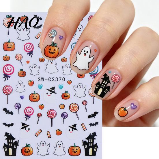 Decorative Nails Stickers Halloween Nail Art Stickers, Cartoon Pumpkin Ghost Bat Decals for Easy Application Manicure Accessories Decorations,