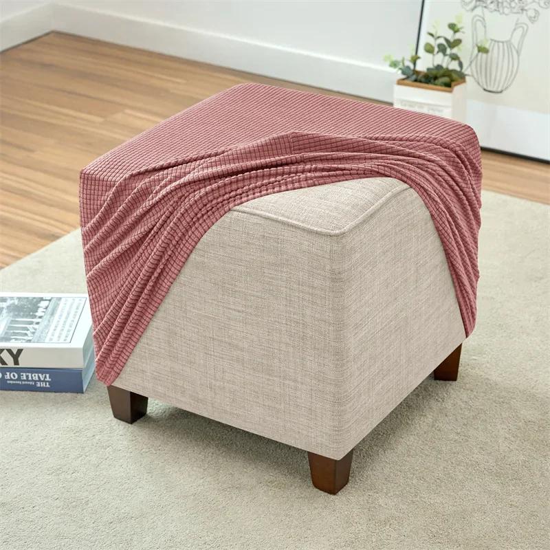 Polar Fleece Square Ottoman Stool Covers Elastic Anti-dirty Footrest Slipcovers Stretch Stool Covers Living Room Pouf Protector
